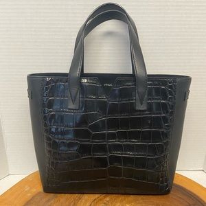 VINCE Croc Embossed Zippered Leather Tote